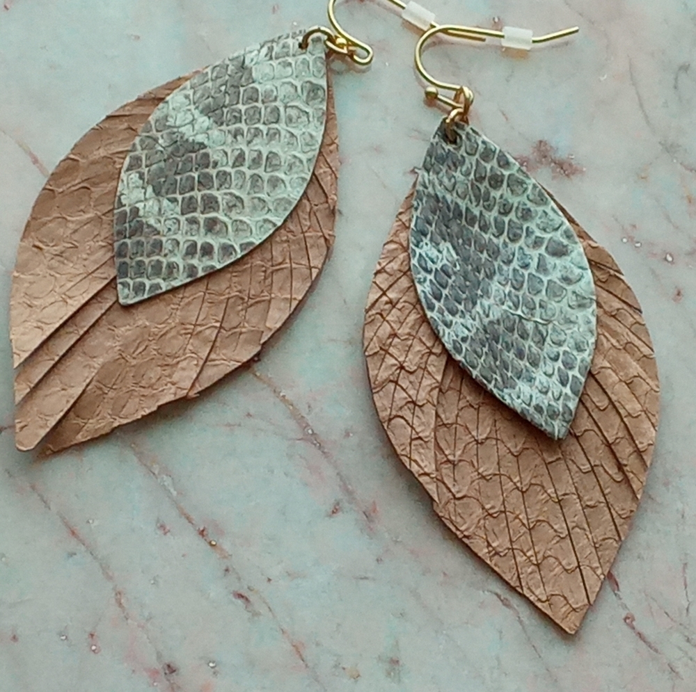 Genuine leatherette snakeskin print earrings